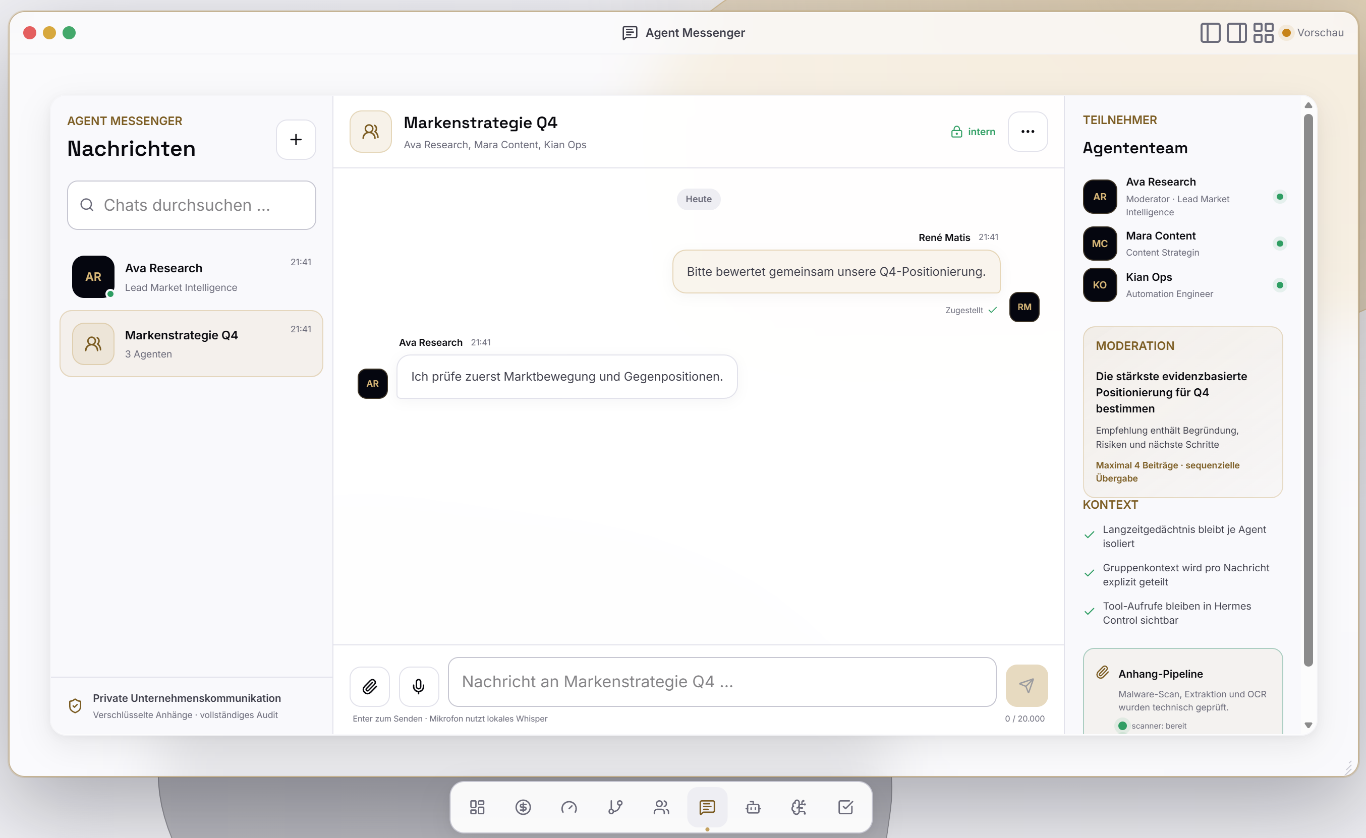 AgentiQOS Agent Messenger für Gespräche mit digitalen Mitarbeitern