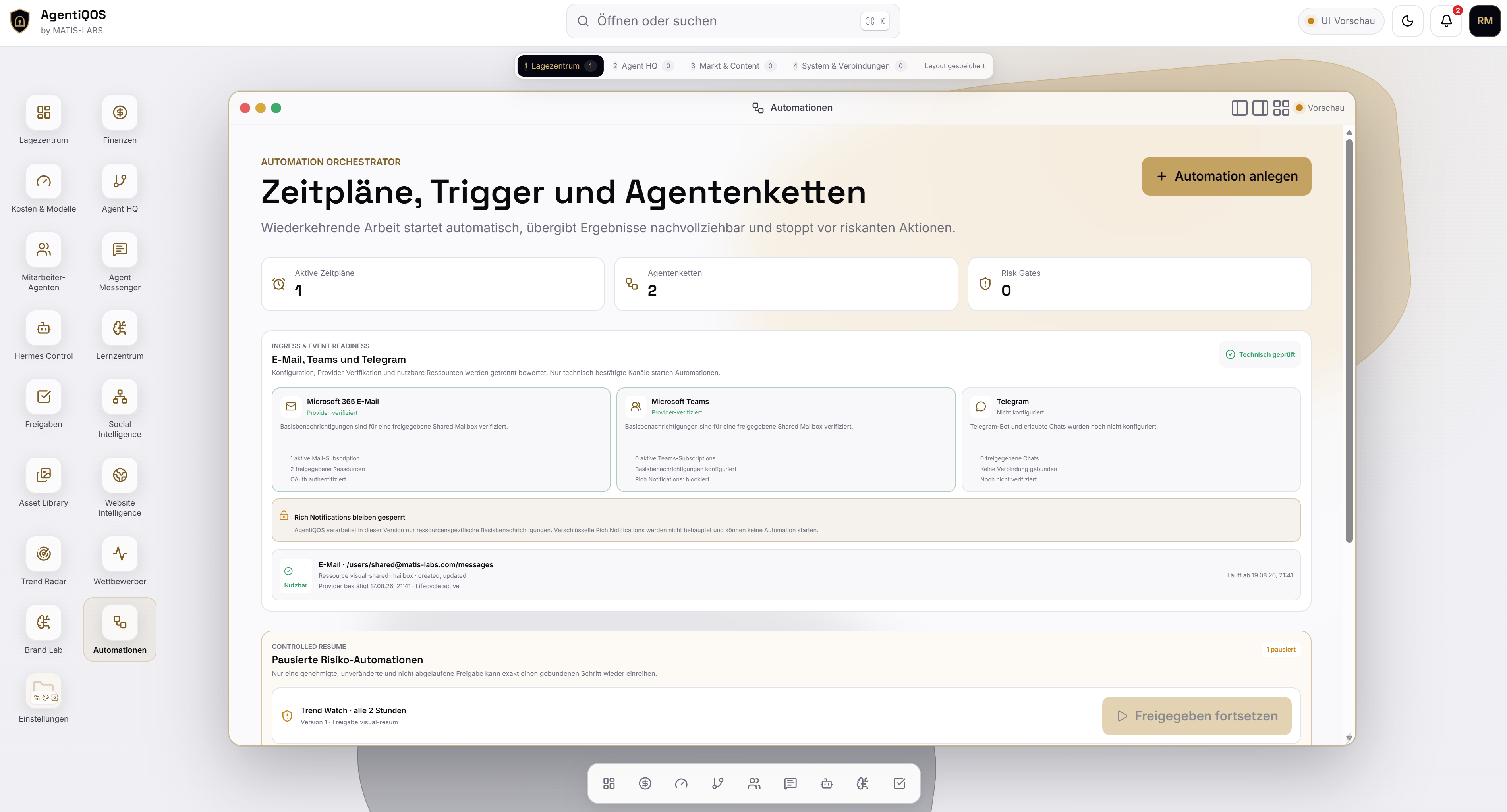 AgentiQOS Automationszentrale für agentische Unternehmensabläufe
