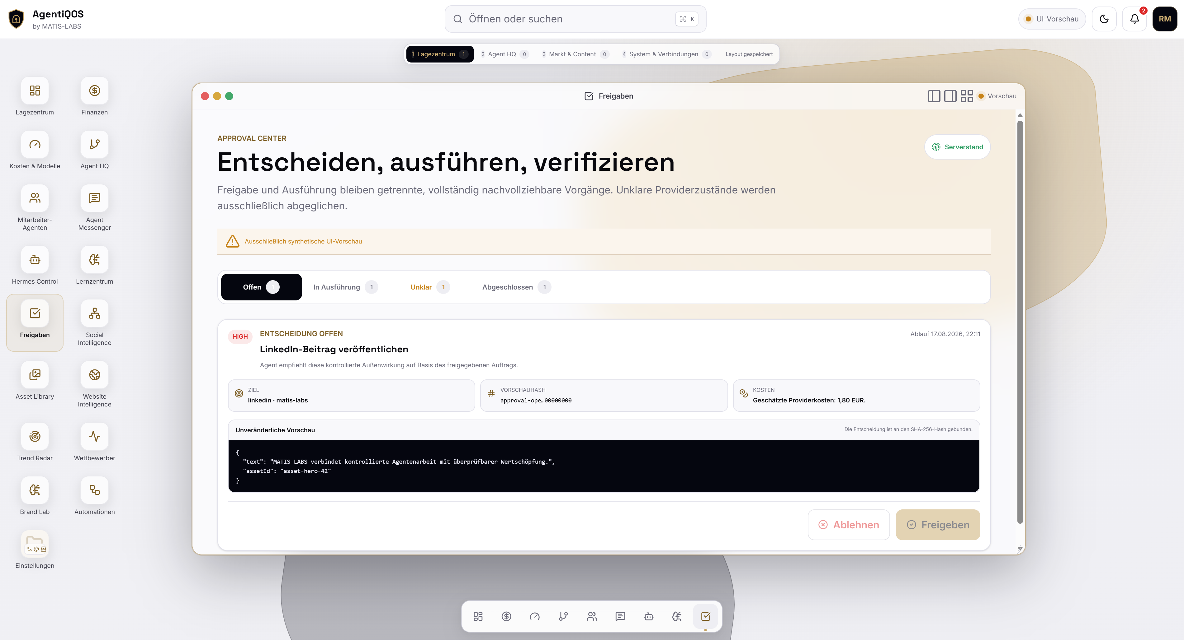 AgentiQOS Freigabezentrale für kritische Aktionen digitaler Mitarbeiter