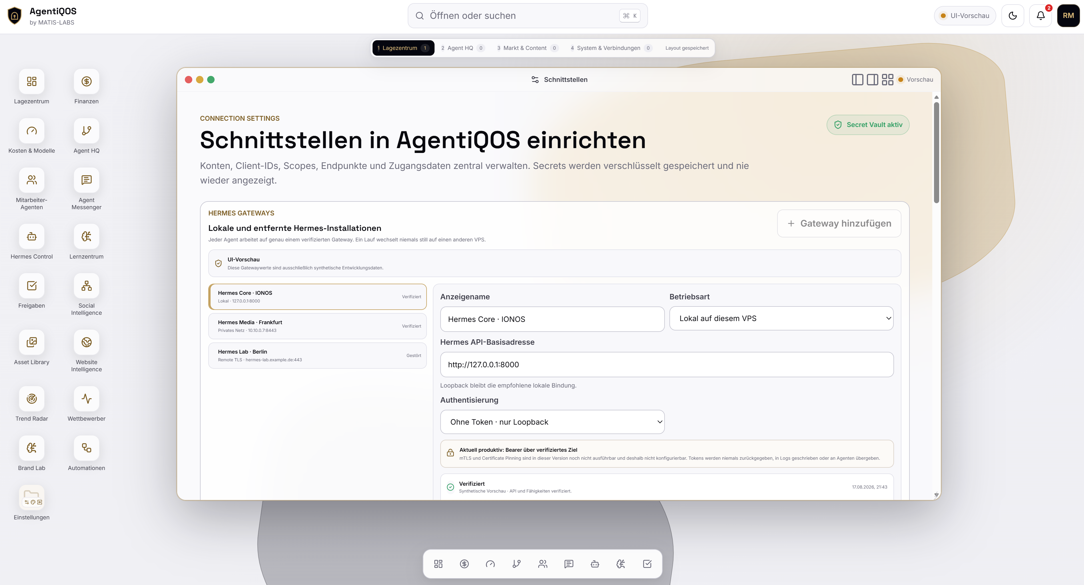 AgentiQOS Schnittstellenübersicht für APIs MCP und Unternehmenssysteme