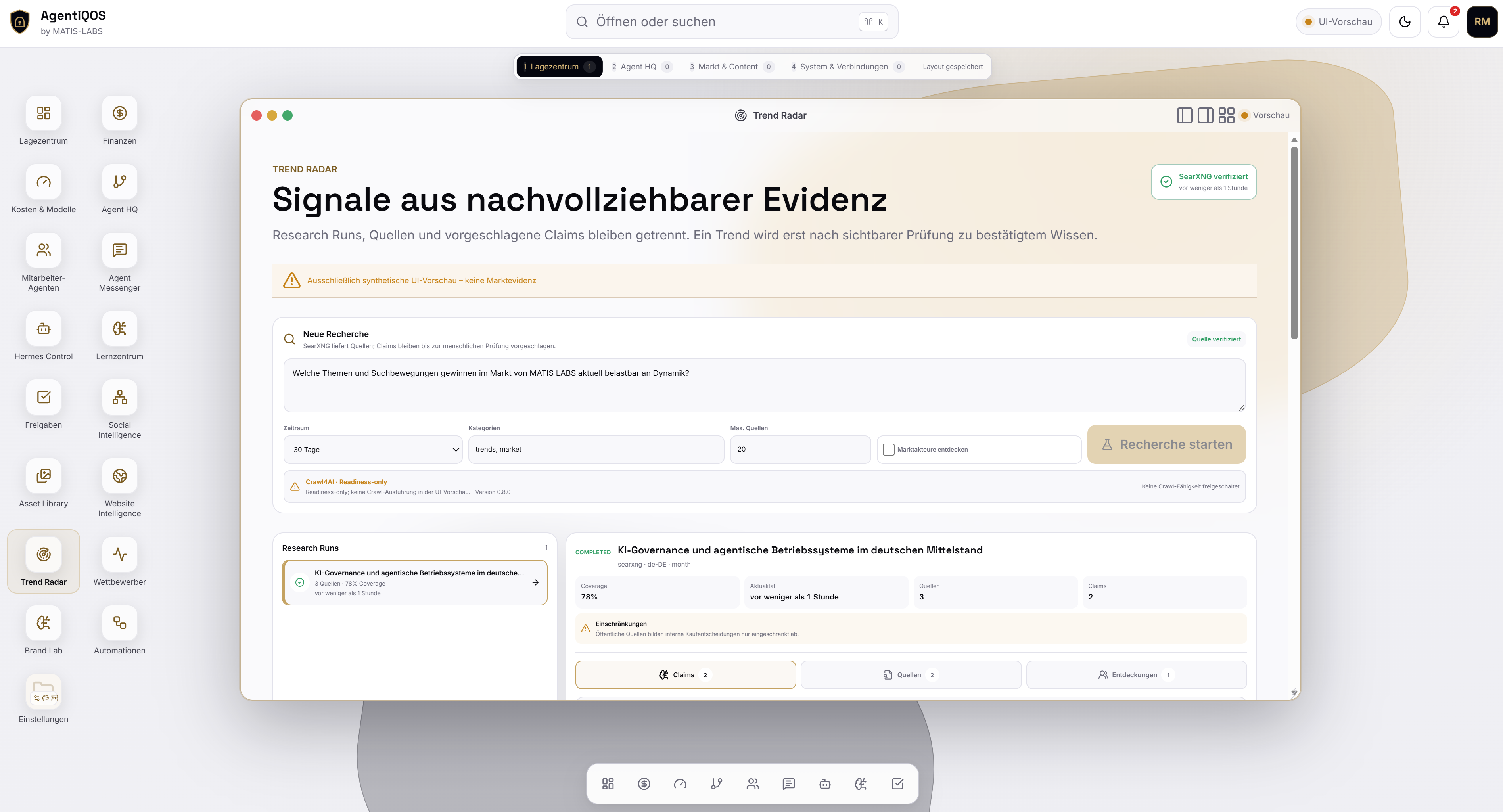 AgentiQOS Trend Radar für Markt- und Branchensignale