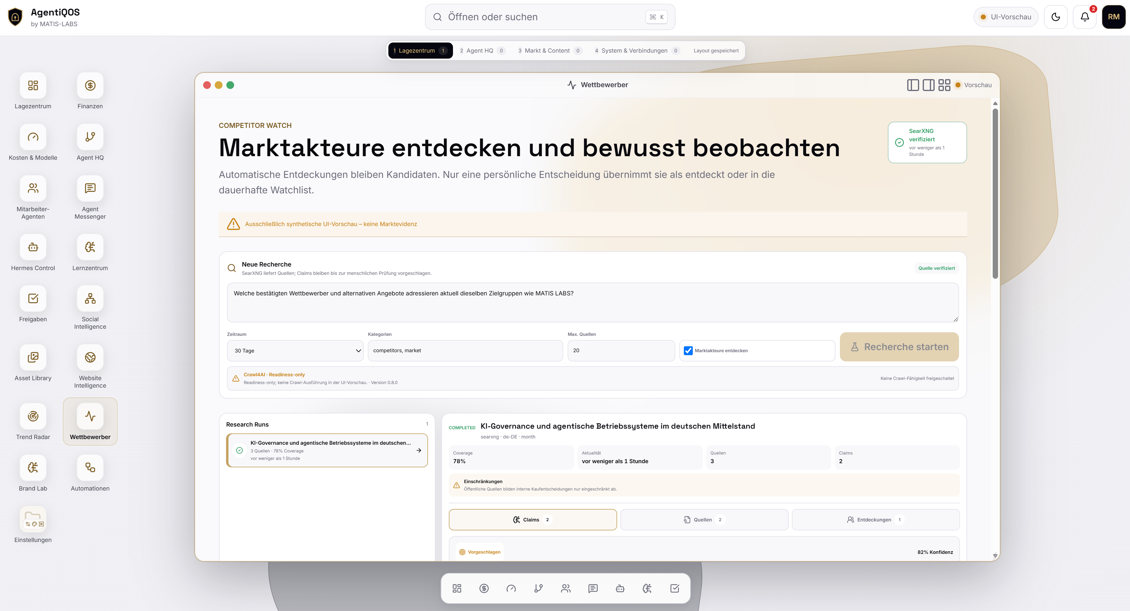AgentiQOS Wettbewerberanalyse mit Marktbeobachtung