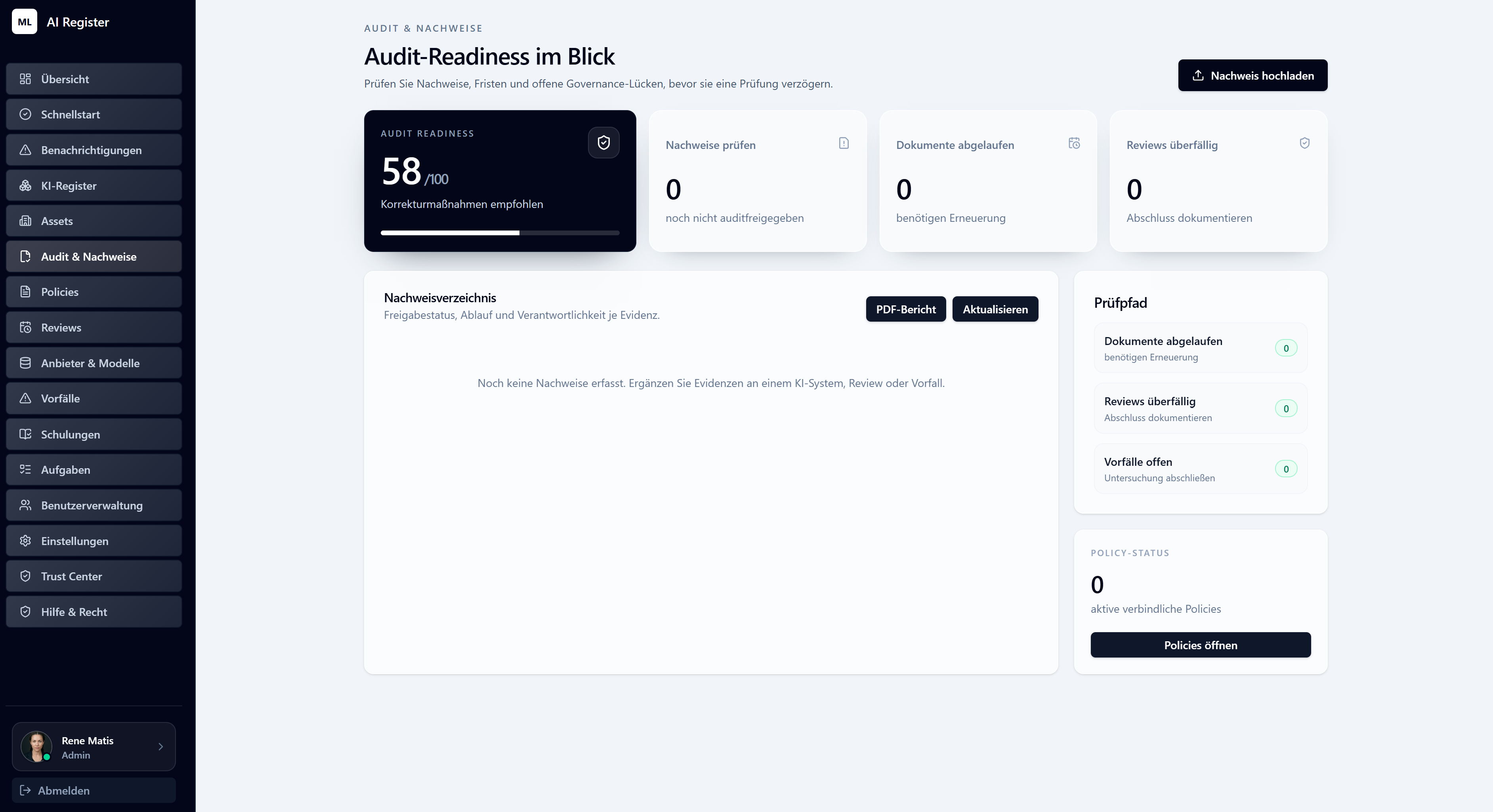 Audit- und Nachweisbereich des ML AI Register