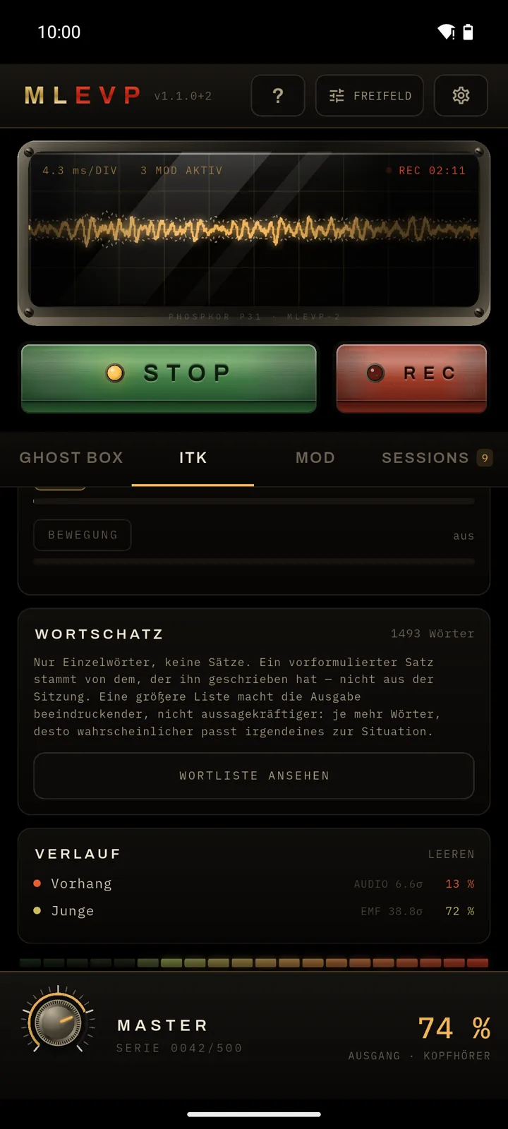 Einsehbarer Wortschatz mit Gruppen und Sitzungsverlauf