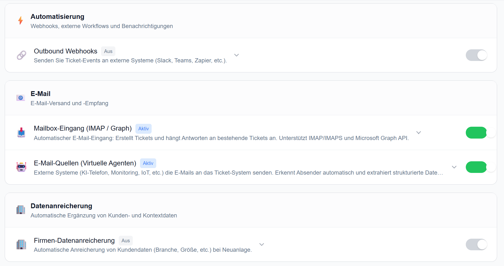 Integrationen — Automatisierung, E-Mail, Datenanreicherung
