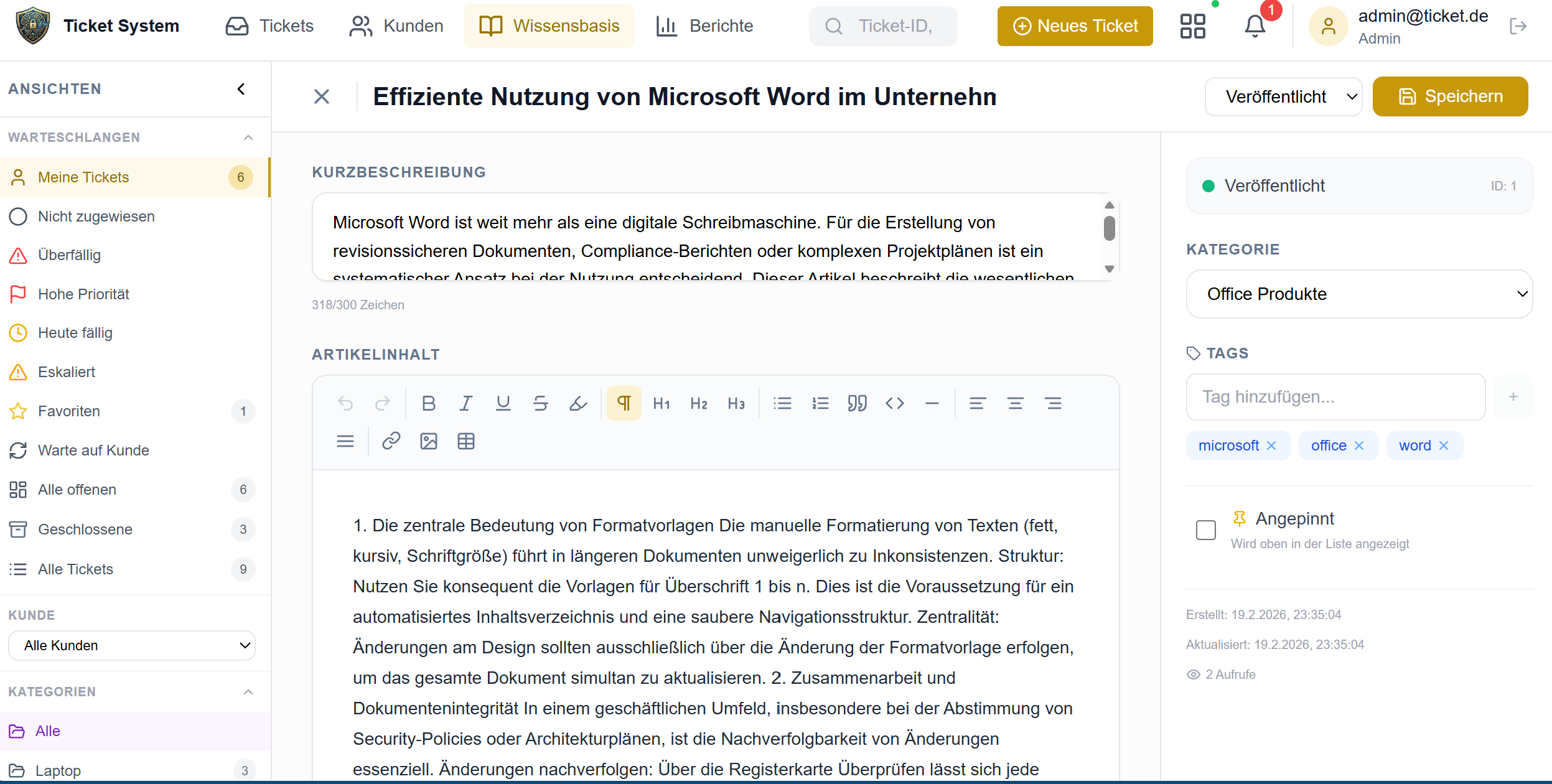 Knowledge Base — Artikel-Editor