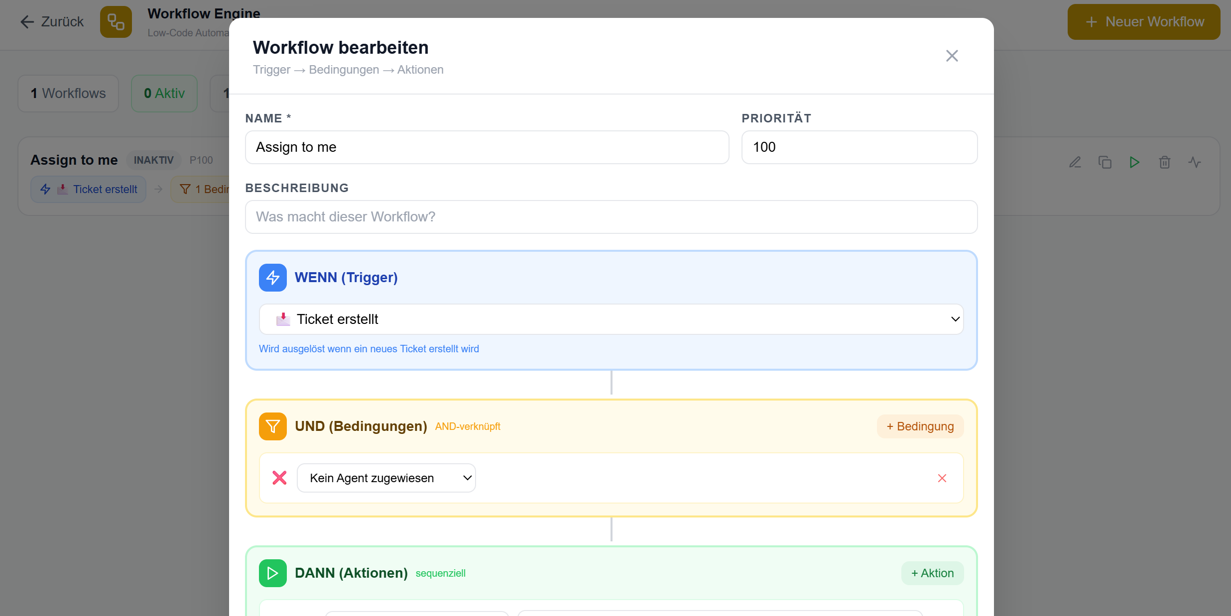 Workflow Engine — Trigger, Bedingungen, Aktionen